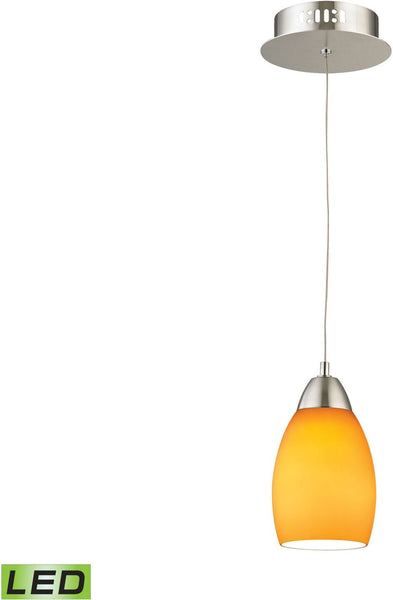 Buro 1 Light Led Pendant In Satin Nickel With Yellow Glass