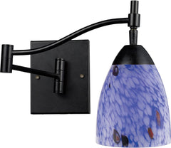 Celina 1 Light Swingarm Sconce In Dark Rust and Starburst Blue Glass