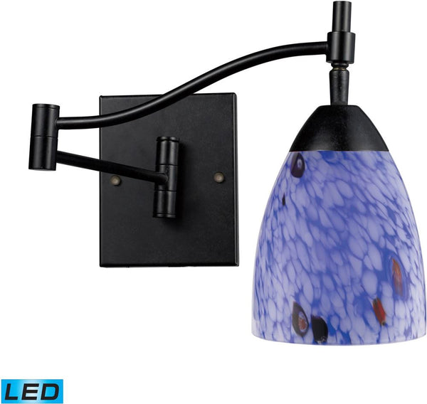 Celina 1 Light Led Swingarm Sconce In Dark Rust and Starburst Blue Glass