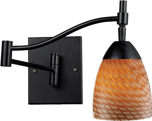 Celina 1 Light Swingarm Sconce In Dark Rust and Cocoa Glass