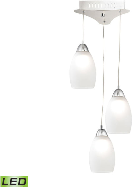 Buro 3 Light Led Pendant In Chrome With White Glass