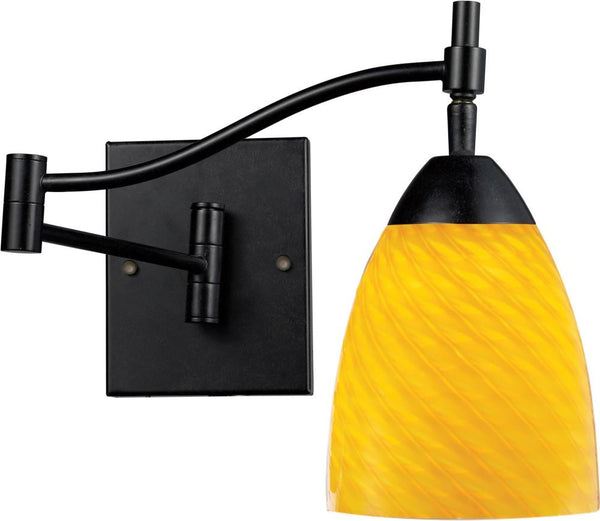 Celina 1 Light Swingarm Sconce In Dark Rust and Canary Glass