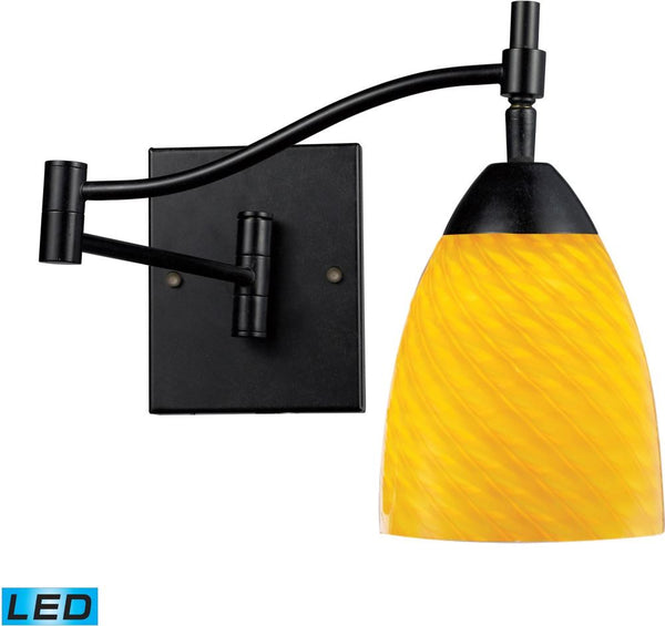 Celina 1 Light Led Swingarm Sconce In Dark Rust and Canary Glass