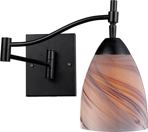 Celina 1 Light Sswingarm Sconce In Dark Rust and Creme Glass