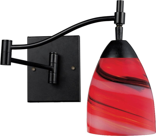 Celina 1 Light Swingarm Sconce In Dark Rust and Candy Glass