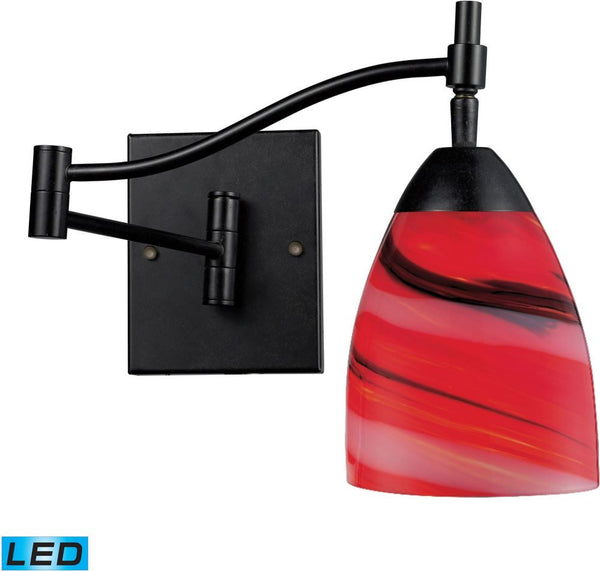 Celina 1 Light Swingarm Led Sconce In Dark Rust and Candy Glass