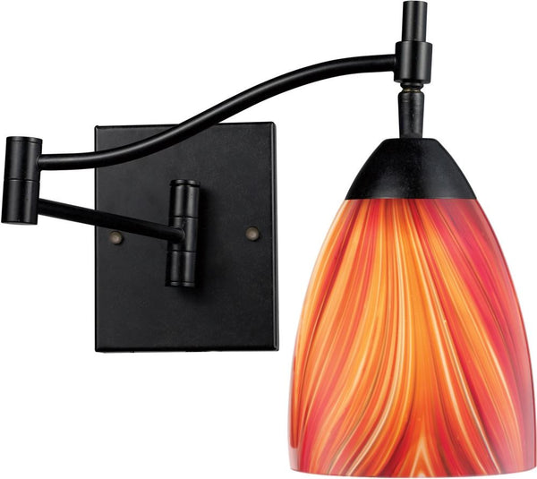 Celina 1 Light Swingarm Sconce In Dark Rust and Multi Glass