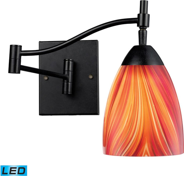 Celina 1 Light Swingarm Led Sconce In Dark Rust and Multi Glass
