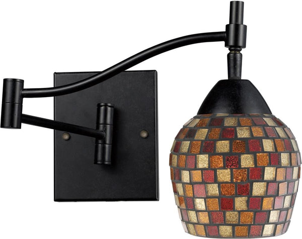 Celina 1 Light Swingarm Sconce In Dark Rust and Multi Fusion Glass