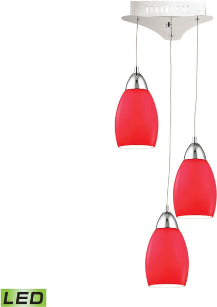Buro 3 Light Led Pendant In Chrome With Red Glass