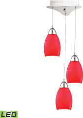 Buro 3 Light Led Pendant In Chrome With Red Glass