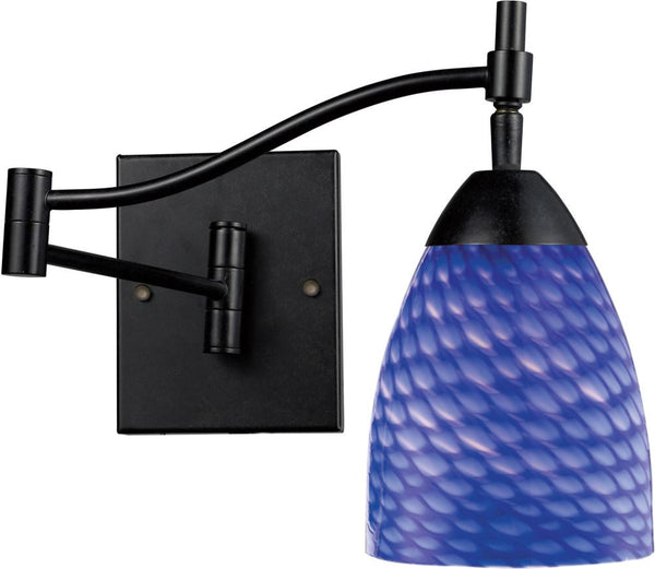 Celina 1 Light Swingarm Sconce In Dark Rust and Sapphire Glass