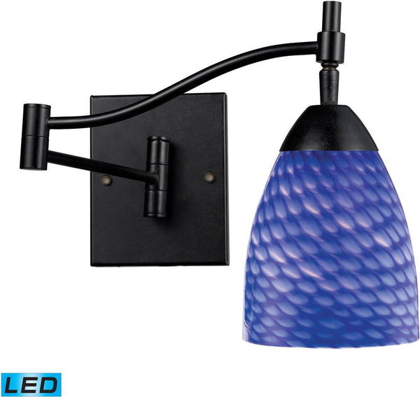 Celina 1 Light Swingarm Sconce In Dark Rust and Sapphire Glass