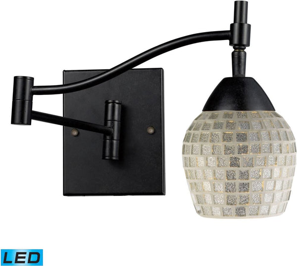 Celina 1 Light Led Swingarm Sconce In Dark Rust and Silver Glass