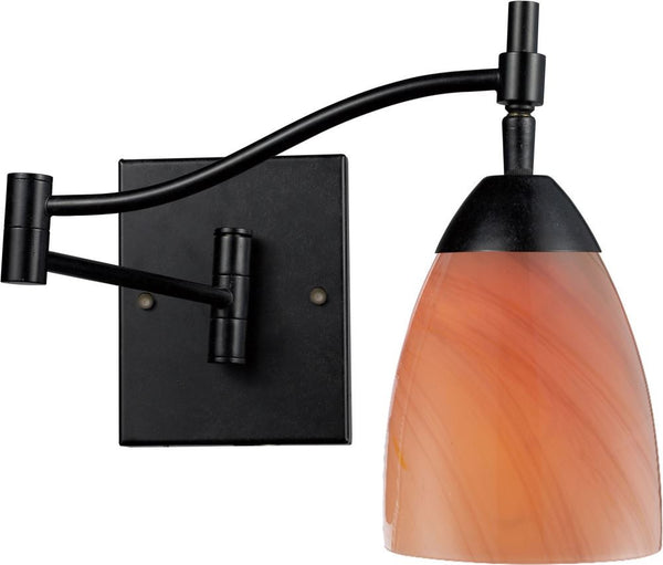 Celina 1 Light Swingarm Sconce In Dark Rust and Sandy Glass