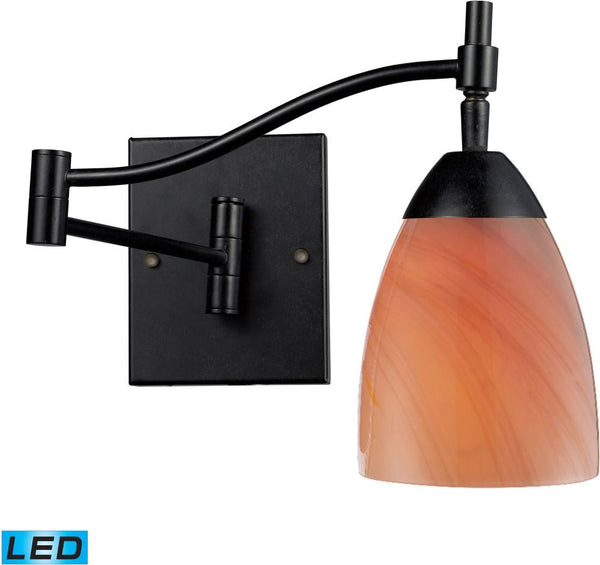 Celina 1 Light Led Swingarm Sconce In Dark Rust and Sandy Glass