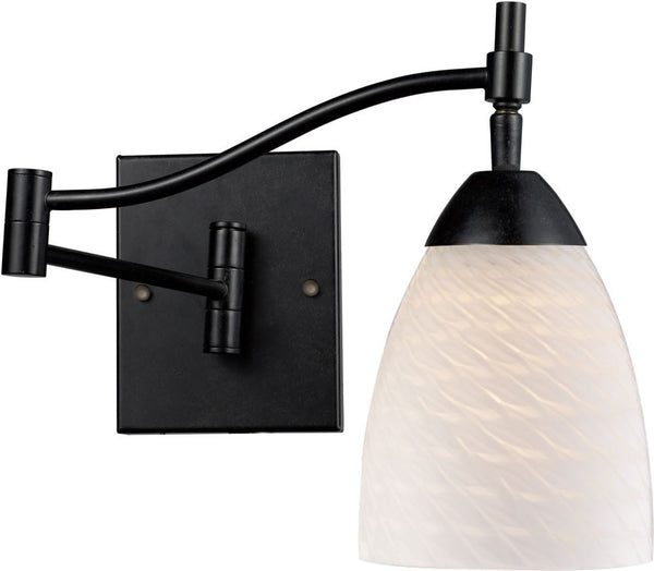 Celina 1 Light Swingarm Sconce In Dark Rust and White Swirl Glass