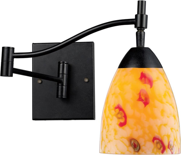 Celina 1 Light Swingarm Sconce In Dark Rust and Yellow Glass