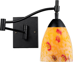 Celina 1 Light Swingarm Sconce In Dark Rust and Yellow Glass