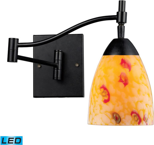 Celina 1 Light Swingarm Led Sconce In Dark Rust and Yellow Glass