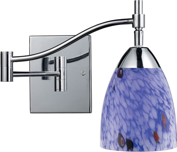 Celina 1 Light Swingarm Sconce In Polished Chrome and Starburst Blue Glass