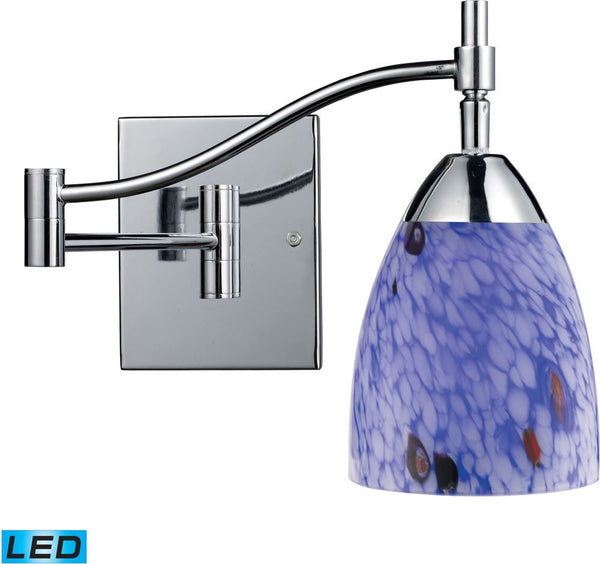Celina 1 Light Led Swingarm Sconce In Polished Chrome and Starburst Blue Glass