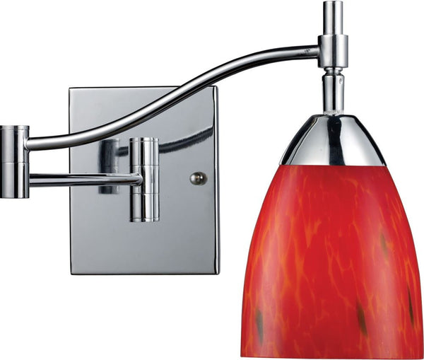Celina 1 Light Swingarm Sconce In Polished Chrome and Fire Red