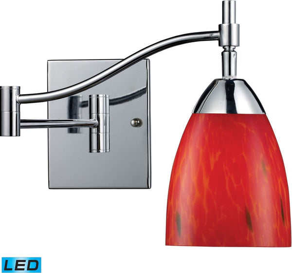 Celina 1 Light Led Swingarm Sconce In Polished Chrome and Fire Red