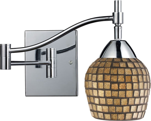 Celina 1 Light Swingarm Sconce In Polished Chrome and Gold Leaf Glass