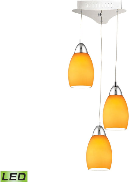 Buro 3 Light Led Pendant In Chrome With Yellow Glass