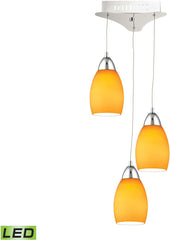 Buro 3 Light Led Pendant In Chrome With Yellow Glass