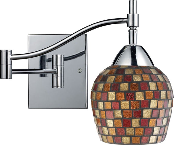 Celina 1 Light Swingarm Sconce In Polished Chrome and Multi Fusion Glass