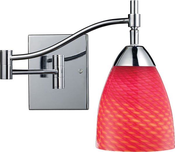 Celina 1 Light Swingarm Sconce In Polished Chrome and Scarlet Red Glass