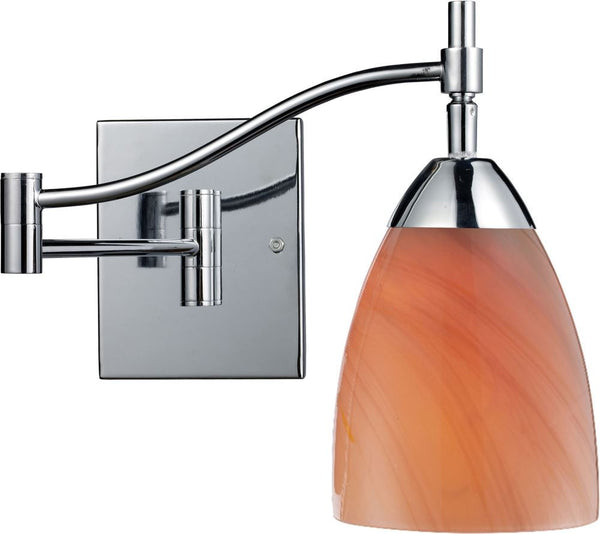 Celina 1 Light Swingarm Sconce In Polished Chrome and Sandy Glass
