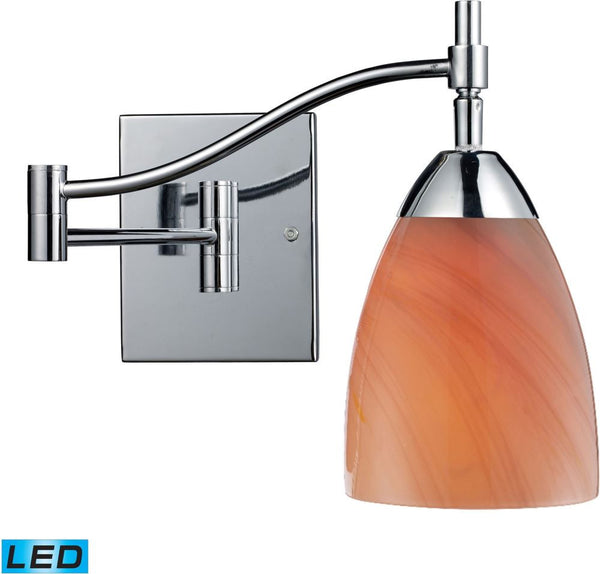 Celina 1 Light Led Swingarm Sconce In Polished Chrome and Sandy Glass