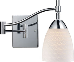 Celina 1 Light Swingarm In Polished Chrome and White Swirl Glass