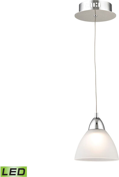 Piatto 1 Light Led Pendant In Chrome With White Glass
