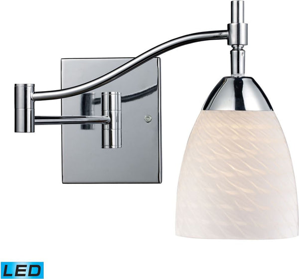 Celina 1 Light Led Swingarm In Polished Chrome and White Swirl Glass