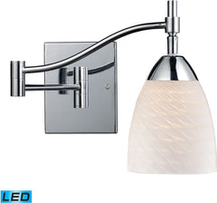 Celina 1 Light Led Swingarm In Polished Chrome and White Swirl Glass