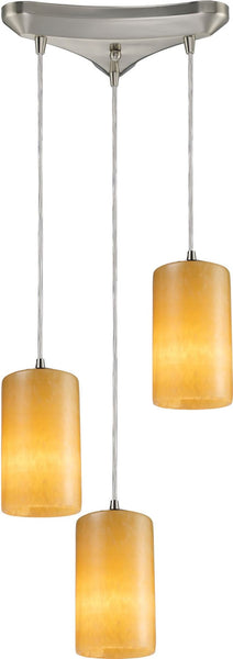 Piedra 3 Light Pendant In Satin Nickel and Genuine Stone