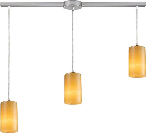 Piedra 3 Light Pendant In Satin Nickel and Genuine Stone