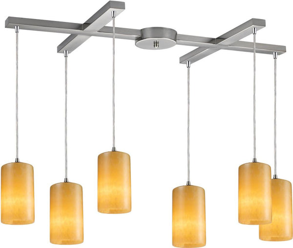 Piedra 6 Light Pendant In Satin Nickel and Genuine Stone