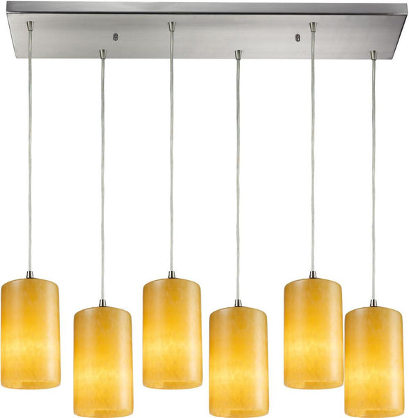Piedra 6 Light Pendant In Satin Nickel and Genuine Stone
