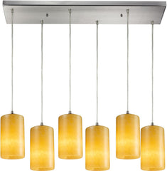 Piedra 6 Light Pendant In Satin Nickel and Genuine Stone