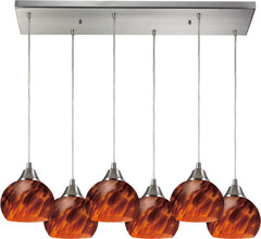 Mela 6 Light Pendant In Satin Nickel and Espresso Glass