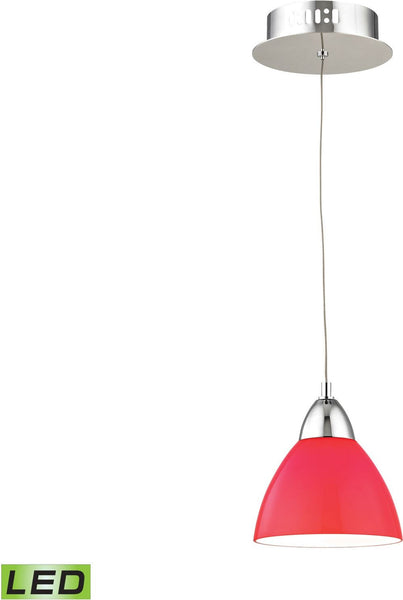 Piatto 1 Light Led Pendant In Chrome With Red Glass