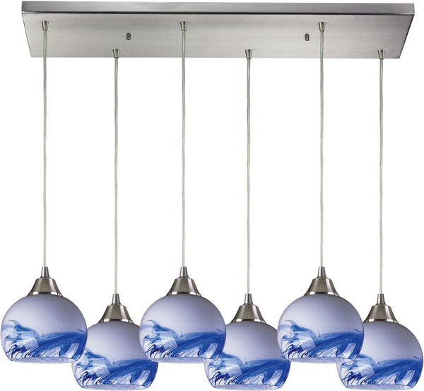 Mela 6 Light Pendant In Satin Nickel and Mountain