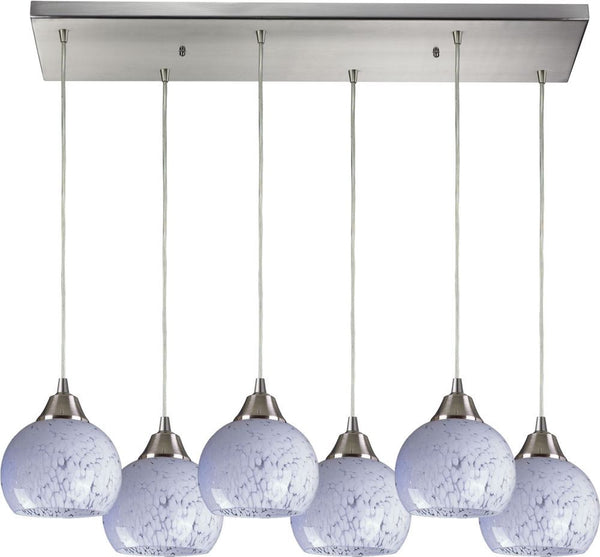 Mela 6 Light Pendant In Satin Nickel and Snow White Glass