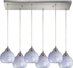 Mela 6 Light Pendant In Satin Nickel and Snow White Glass
