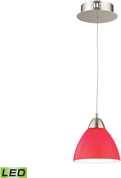 Piatto 1 Light Led Pendant In Satin Nickel With Red Glass